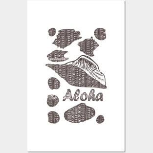 Vintage Style Polynesian Hawaiian Cow Shell Pattern Surf Aloha Posters and Art